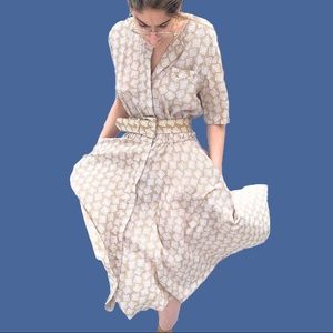 80s Cream and White Patterned Dress